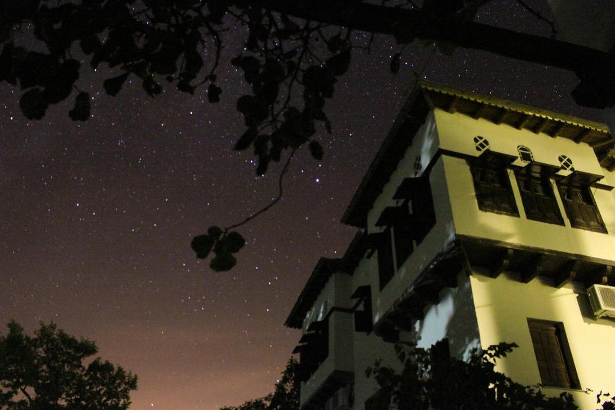 Starry night over the stone mansion